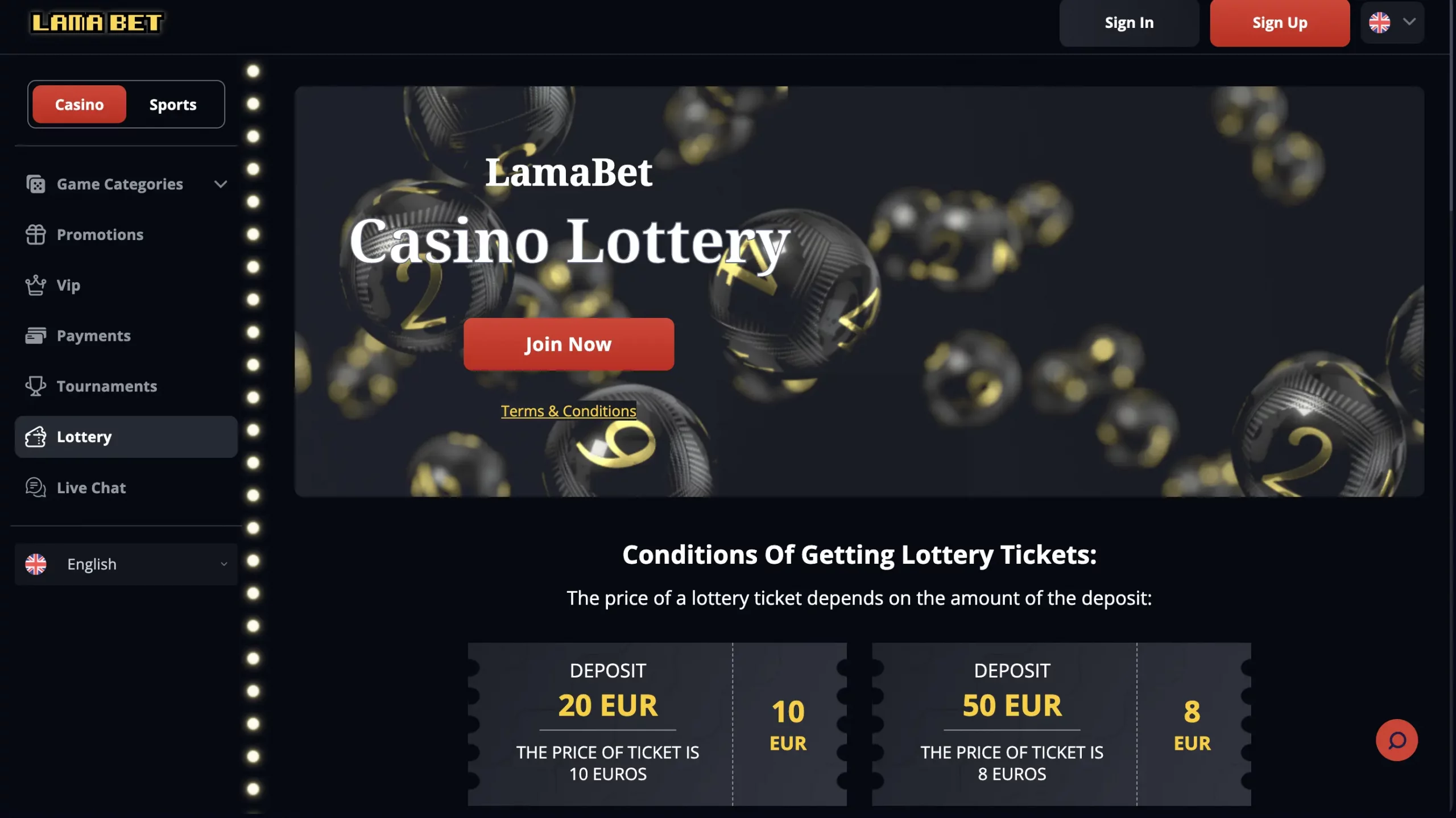 Kasíno a lotéria Lamabet